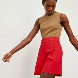 MM Lafleur The Fletcher Tailored Pleated Short Slubbed Weave Poppy Red size 8